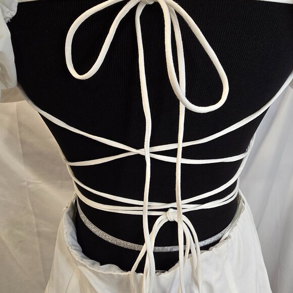 NWT Zara Dress White Off The Shoulder Open Back Mini Size Large Zip Puff-Sleeve - Picture 8 of 12